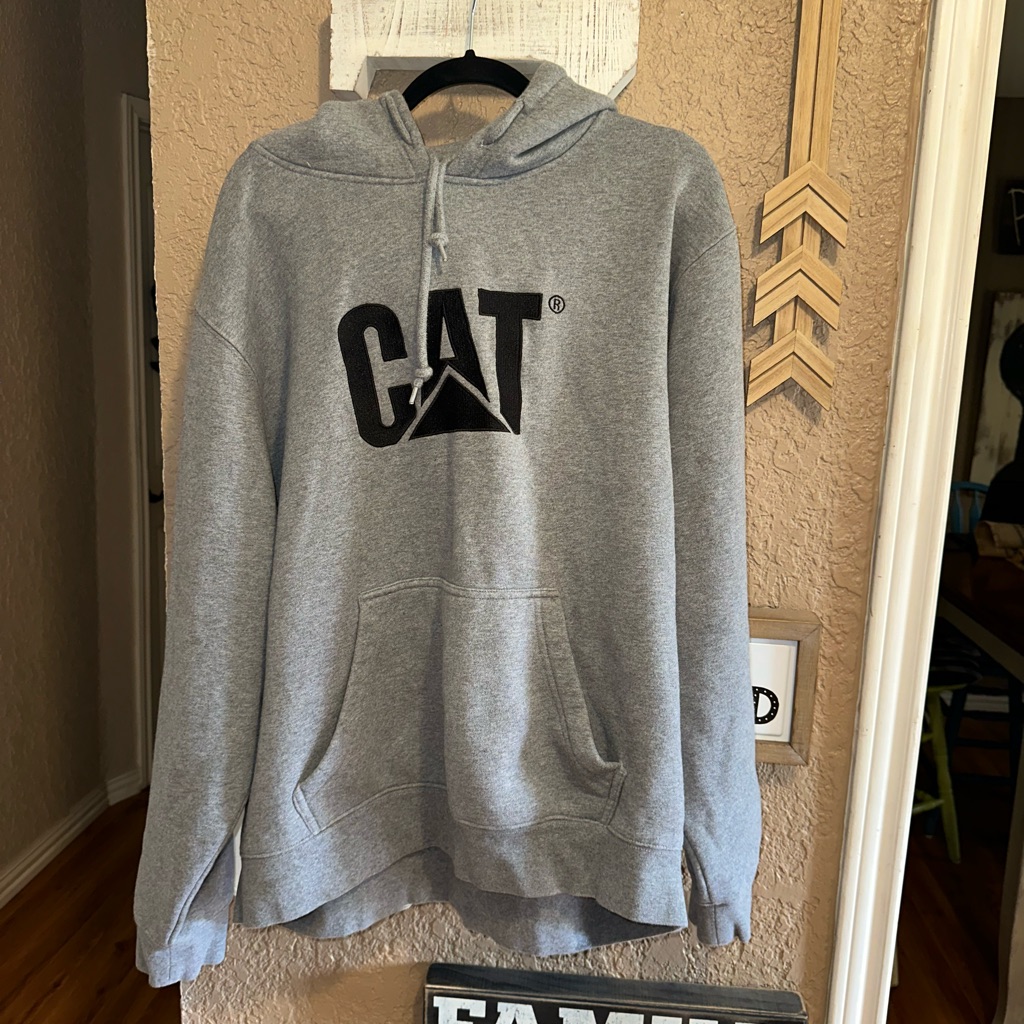 Cat Caterpillar Mens Gray Hooded Pullover Sweatshirt Size Xxl